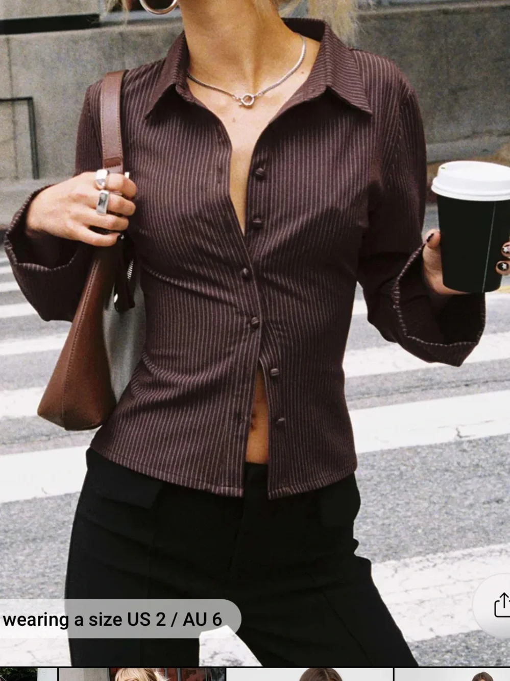 Anni Pinstripe long sleeve Shirt Brown from Princess Polly - Picture 1 of 5